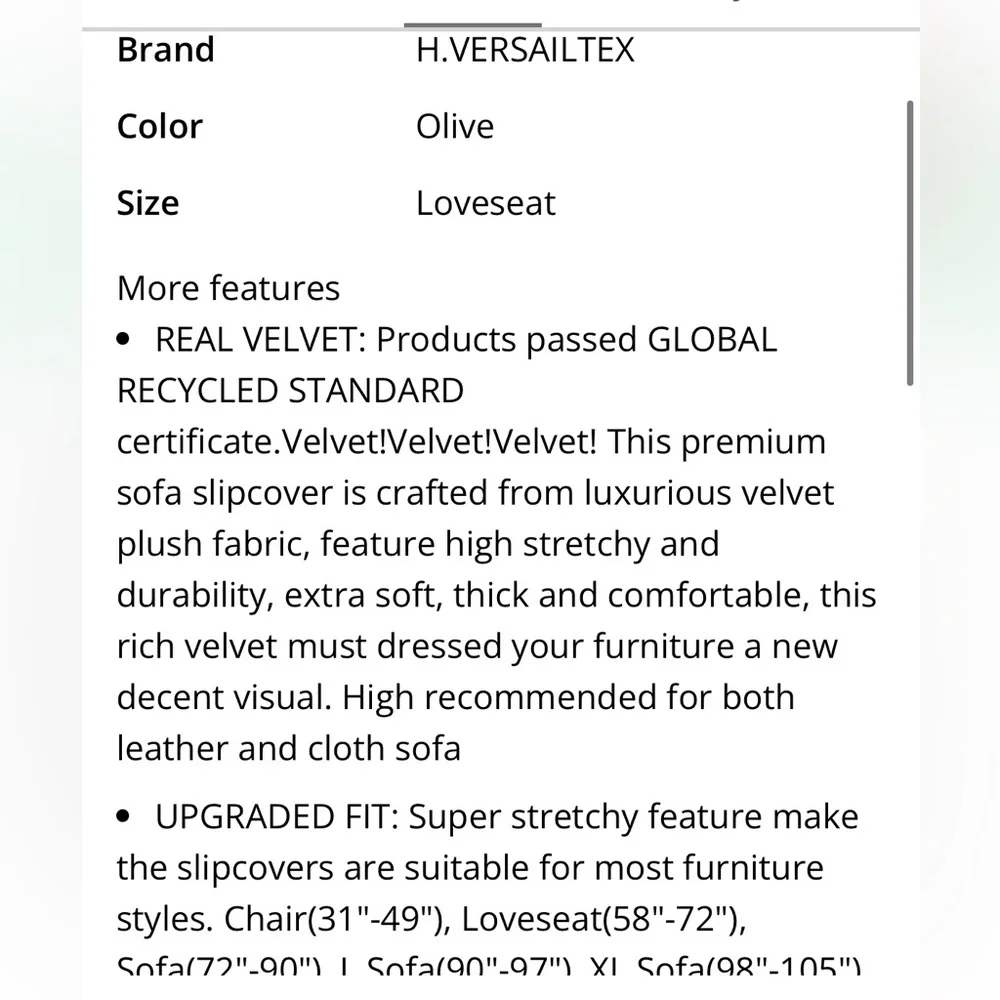 Olive Green VELVET Sofa Slipcover-LOVESEAT